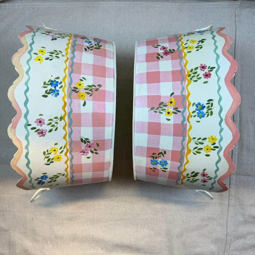Planter Hand Painted Tin Set of 2 Unused Originally $100